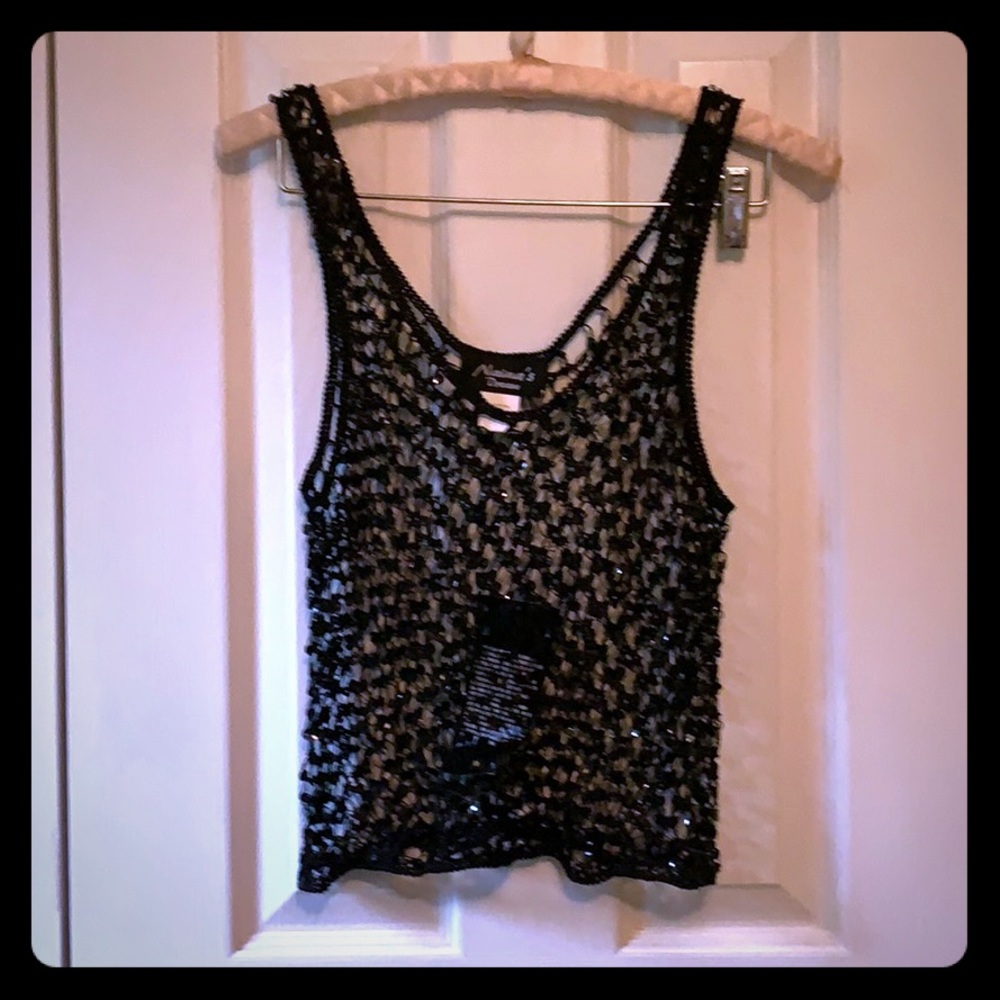 gorgeous black sequin crochet fishnet top